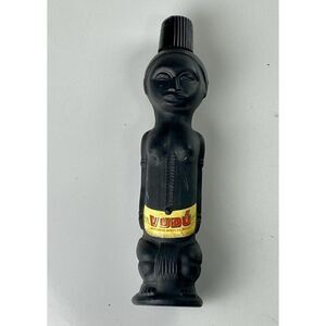 Vintage Morey VUDÚ Spanish Liquor Bottle Empty Tribal Woman Tiki Bar Black CJ071